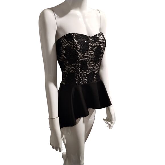 Y2K Windsor Women's size L Fish Net Sequin Floral Hi-Low Whimsigoth Peplum Top - Picture 4 of 12